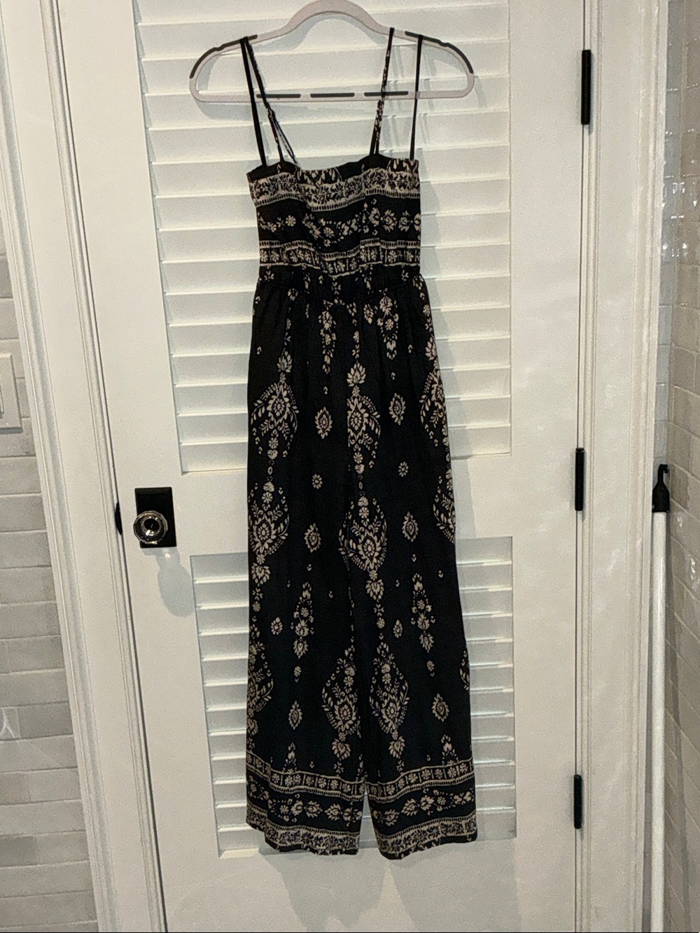 Black Printed Spaghetti-Strap jumpsuit